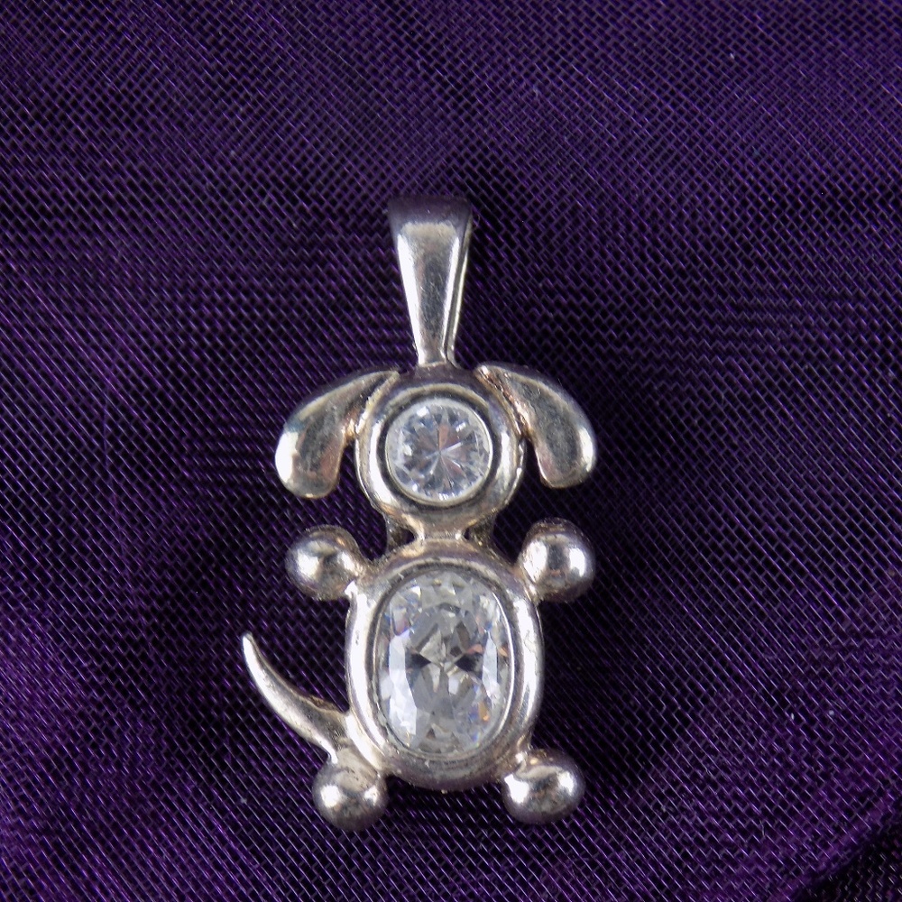 925 Sterling silver Charm PUPPY DOG Rhinestones